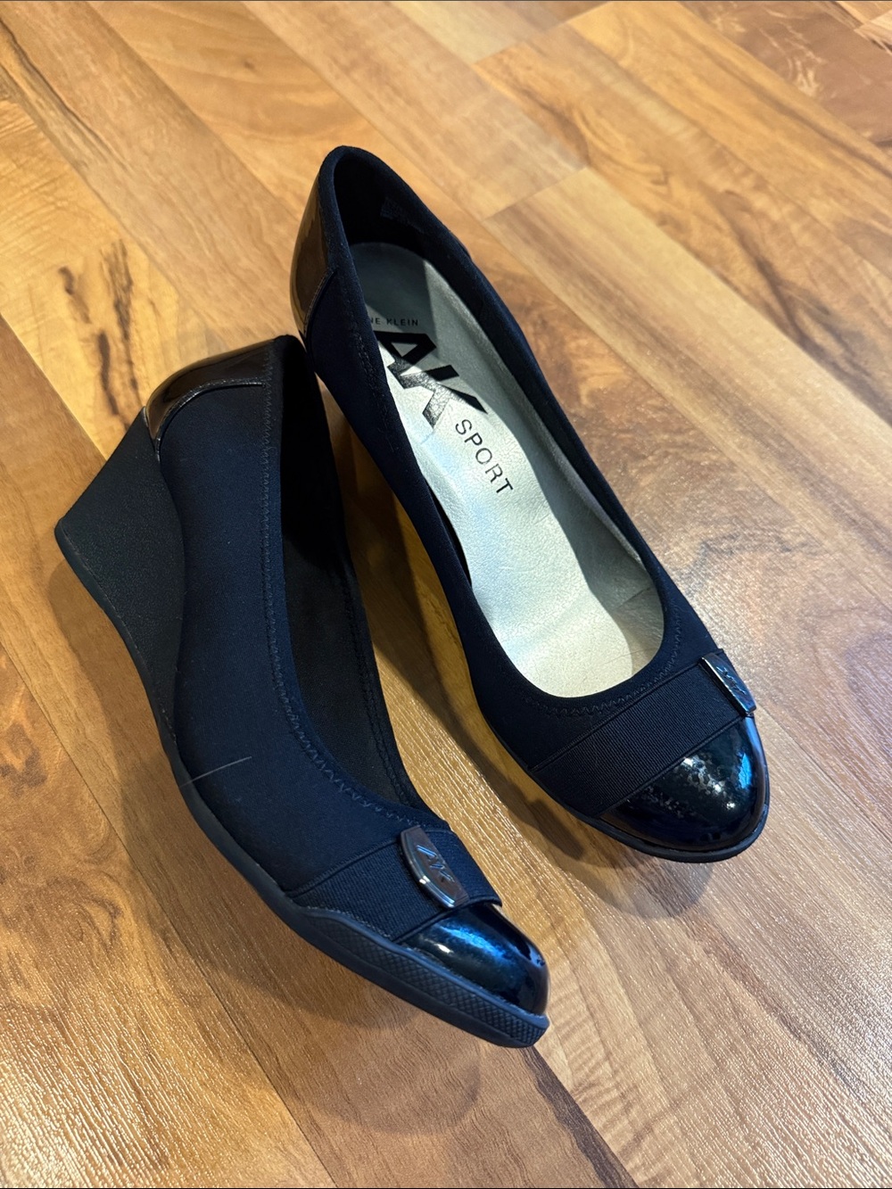 Anne Klein Sport Black Wedge Pumps with Patent Cap